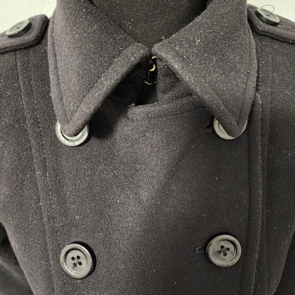 London Fog Heritage Black Wool Blend Trench Coat with Leather Accents - Picture 3 of 16